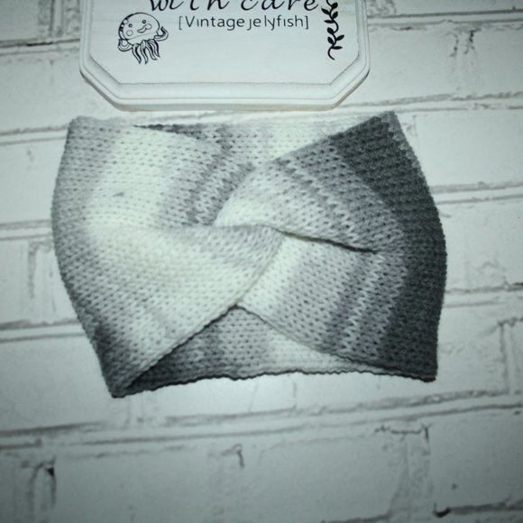 Gray and white striped NWoT handmade Knit headband ear warmer - Picture 2 of 5